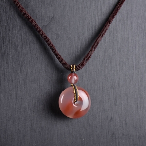 冰飘南红平安扣吊坠