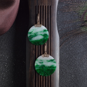 18K糯种飘翠翡翠圆形耳环