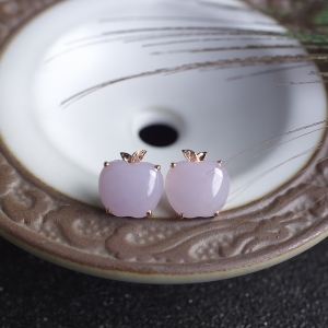 18K糯冰种紫罗兰翡翠苹果耳钉