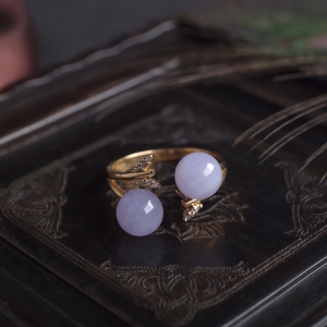 18K糯种紫罗兰翡翠圆珠戒指