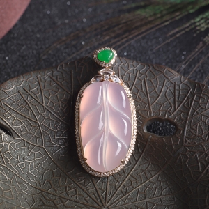 18K冰种翡翠金枝玉叶吊坠