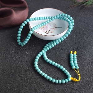 高瓷铁线蓝绿绿松石桶珠多圈手串