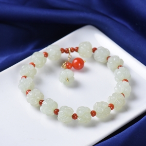 籽料和田白玉莲花单圈手串