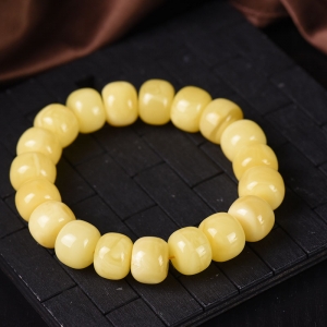 白花蜜鸡油黄蜜蜡老形珠单圈手串