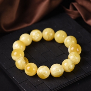 15mm白花蜜鸡油黄蜜蜡单圈手串