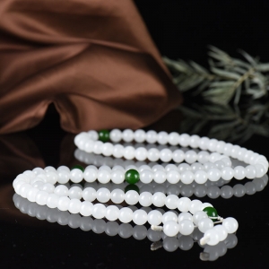 9.5mm山料和田羊脂白玉108佛珠