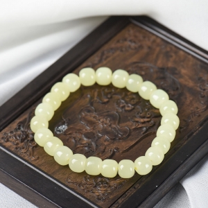 山料和田黄玉老形珠单圈手串