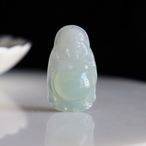 冰种浅绿翡翠弥勒佛吊坠