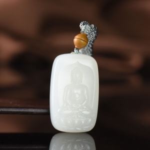 山流水料和田白玉大日如来吊坠