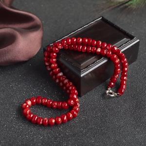 阿卡牛血红珊瑚鼓珠项链