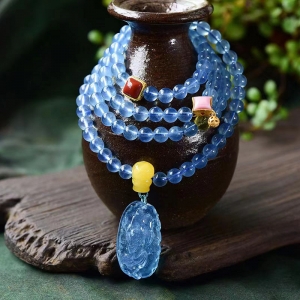 7mm海蓝宝石花开富贵吊坠