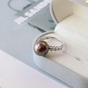 18k海水黑色珍珠戒指