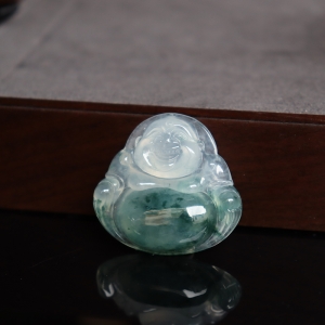 冰种飘花翡翠弥勒佛吊坠