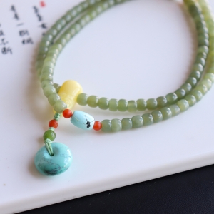 和田青玉老形珠多圈手串