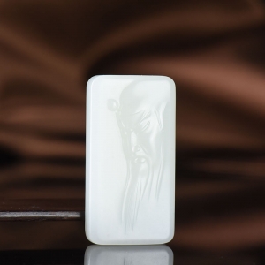 山流水料和田羊脂白玉关公吊坠