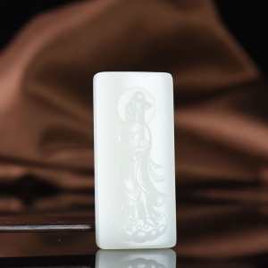 山流水料和田羊脂白玉观音吊坠