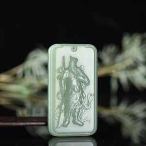 山料和田碧玉关公吊坠