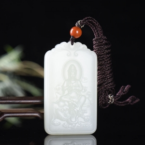 山流水料和田羊脂白玉普贤菩萨吊坠