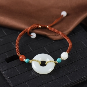 籽料和田白玉平安扣手绳