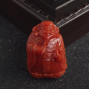 柿子红南红财神吊坠