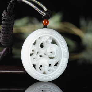 山流水料和田羊脂白玉龙吊坠