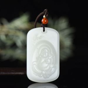 山流水料和田羊脂白玉弥勒佛吊坠