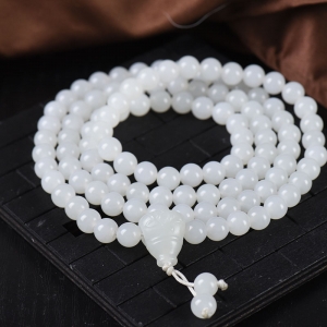 8mm籽料和田白玉108佛珠