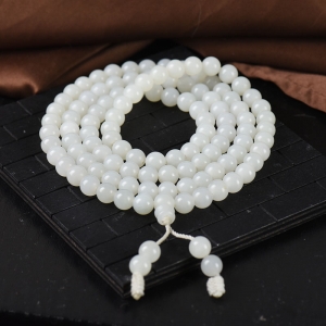 8mm籽料和田白玉108佛珠