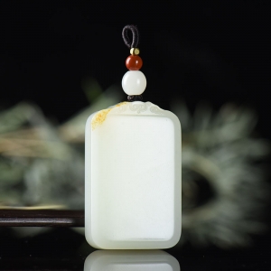 籽料和田白玉无事牌吊坠