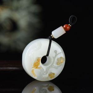 籽料和田白玉喜上眉梢平安扣吊坠