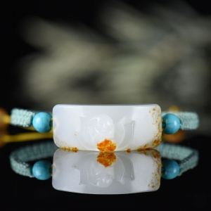 山流水料和田白玉荷花手绳