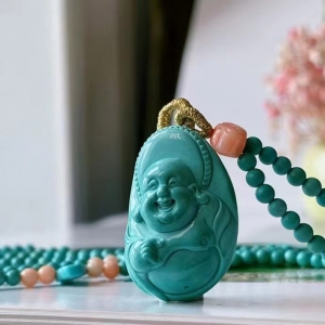 中高瓷蓝绿色绿松石弥勒佛吊坠