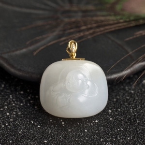 18K山料和田白玉弥勒佛吊坠