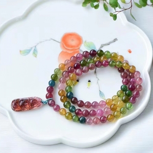 6.5mm彩色碧玺多圈手串