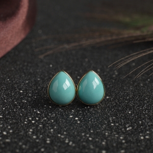 18K高瓷蓝绿绿松石水滴耳钉