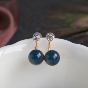 18K天空蓝多米蓝珀耳钉两用款