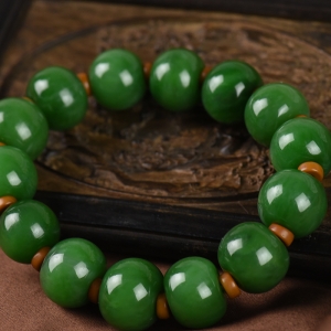 山料和田碧玉鼓珠单圈手串