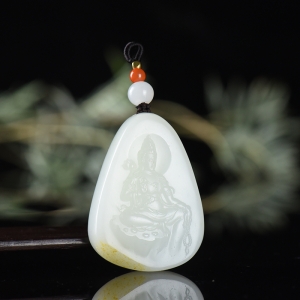 山流水料和田白玉观音吊坠