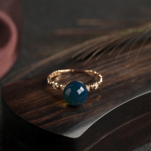 18K天空蓝多米蓝珀戒指