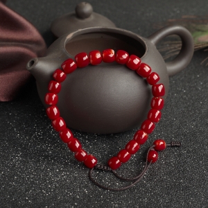 阿卡牛血红珊瑚桶珠单圈手串