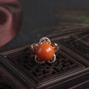 18KMOMO珊瑚圆珠戒指