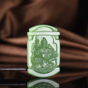 山料和田碧玉黄财神吊坠