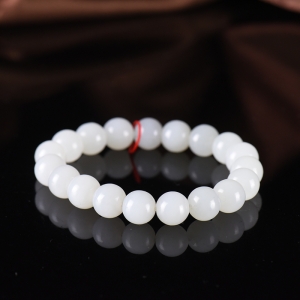 10mm籽料和田白玉单圈手串