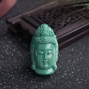 高瓷绿色绿松石观音吊坠