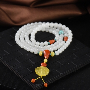 6mm山料和田白玉108佛珠