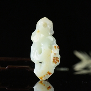 籽料和田白玉太湖石手把件