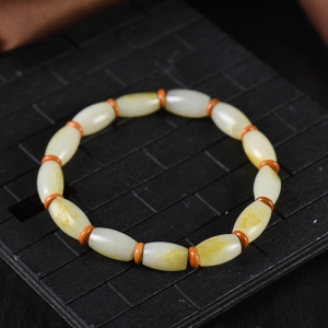 籽料和田白玉桶珠单圈手串