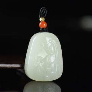 籽料和田白玉观音吊坠