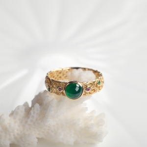 18K鲜绿祖母绿圆形戒指