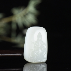 山流水料和田羊脂白玉观音吊坠